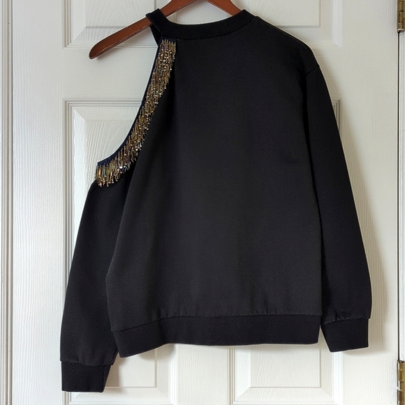 Stellah Bead Embellished Cutout Shoulder Pullover Crewneck Sweatshirt Black M - Picture 10 of 12